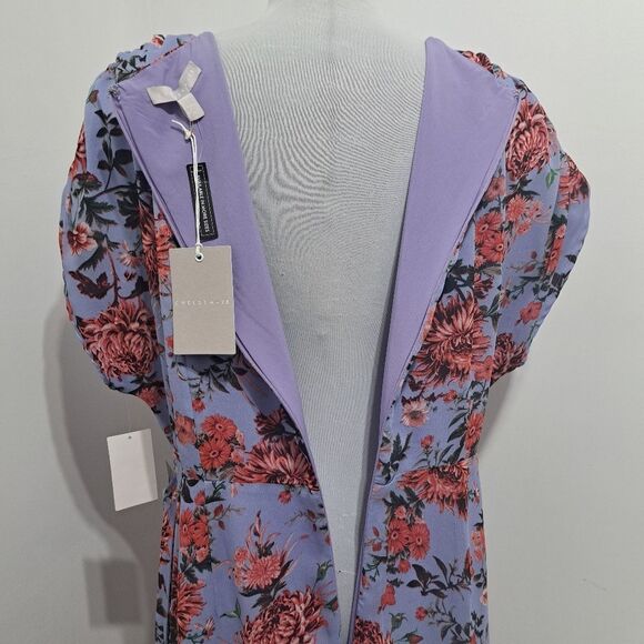 Chelsea 28 Floral Print Boho Chic Faux Wrap V Neck Multi Purple Dress Large NWT - Picture 9 of 16